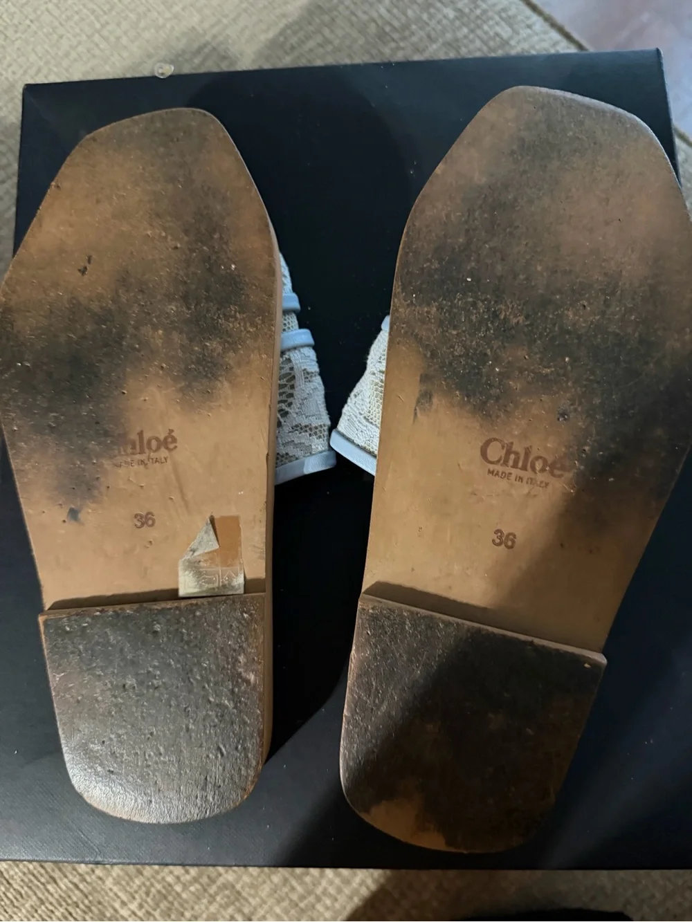 Chloe Light Blue Lace Logo Slide Sandals